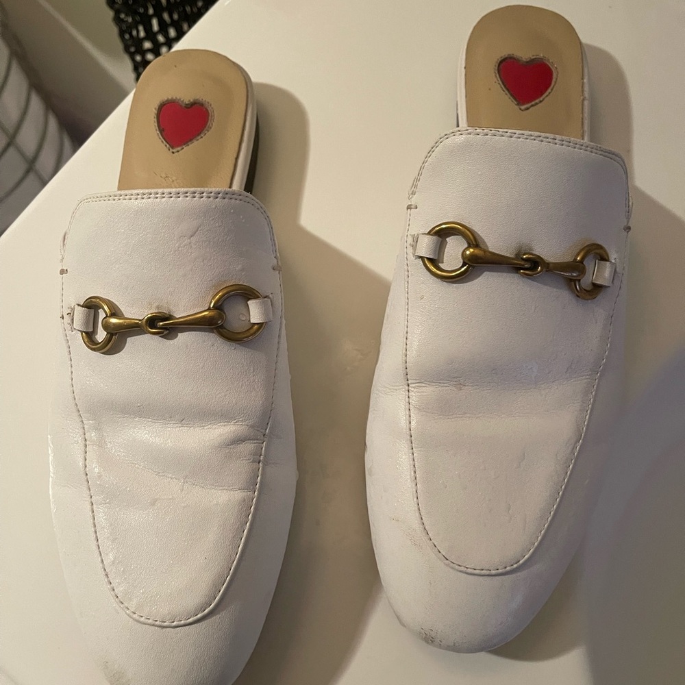 White Leather Slip-On Loafers with Gold Detail